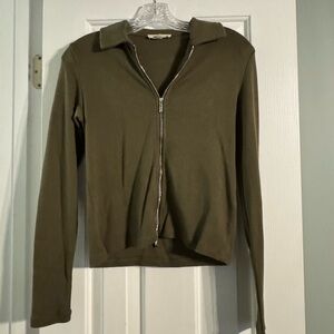 Madewell Olive Green Zip-Up Sweater